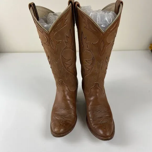 Dan Post Women's Boot Size 7.5 C Western Cowboy Boots Tan Brown 2 Tone Leather - Picture 5 of 14